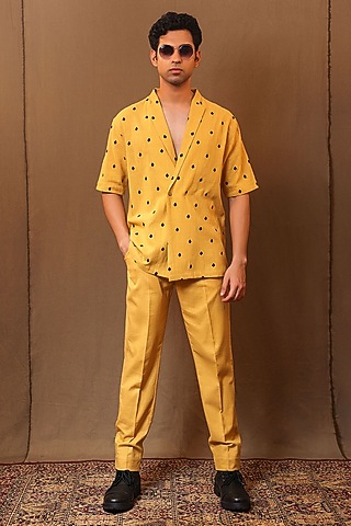 Mustard Handspun Cotton Straight Pants by Mati Men