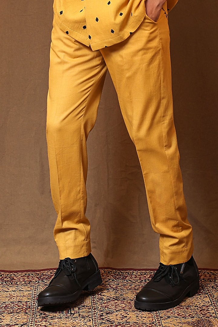 Mustard Handspun Cotton Straight Pants by Mati Men at Pernia's Pop Up Shop