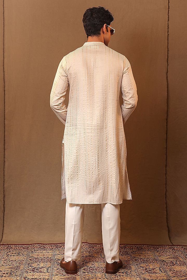 Off-White Handspun Cotton Metallic Striped Kurta by Mati Men at Pernia's Pop Up Shop
