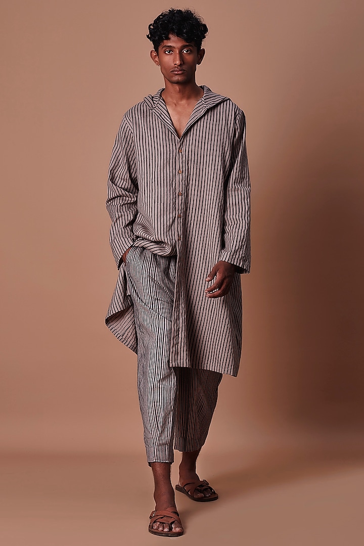 Grey Handwoven Cotton Trousers by Mati Men