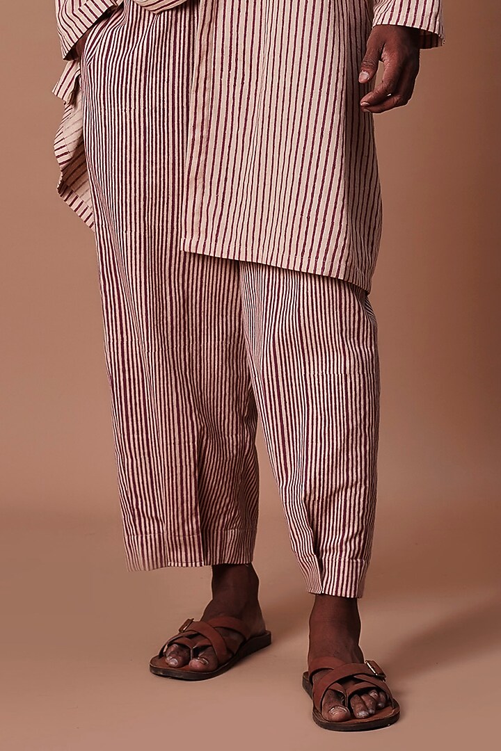 Mauve Handwoven Cotton Trousers by Mati Men at Pernia's Pop Up Shop