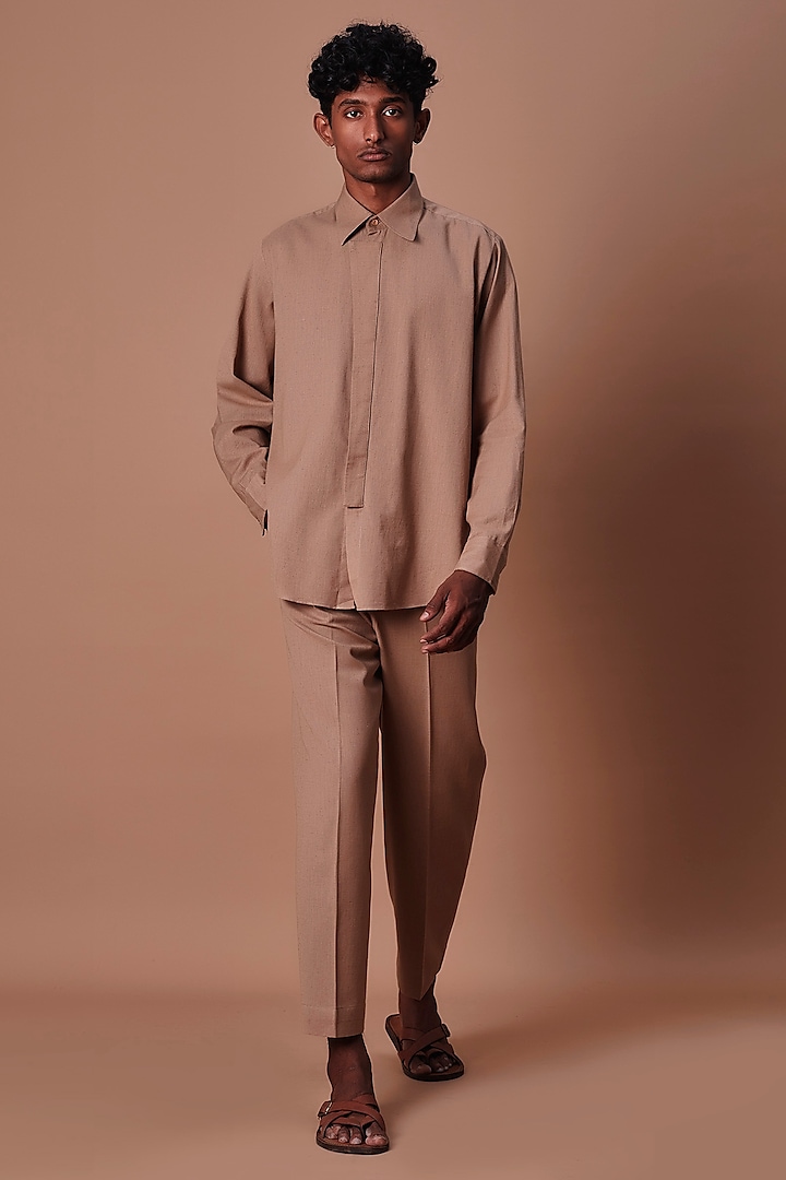 Brown Cotton Handwoven Co-Ord Set by Mati Men at Pernia's Pop Up Shop