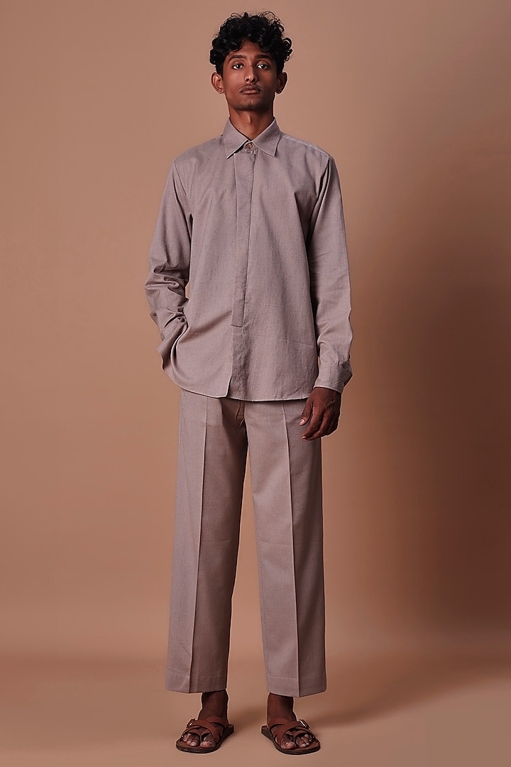 Grey Cotton Handwoven Co-Ord Set by Mati Men