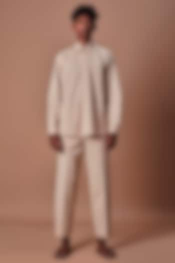 Beige Cotton Handwoven Co-Ord Set by Mati Men at Pernia's Pop Up Shop