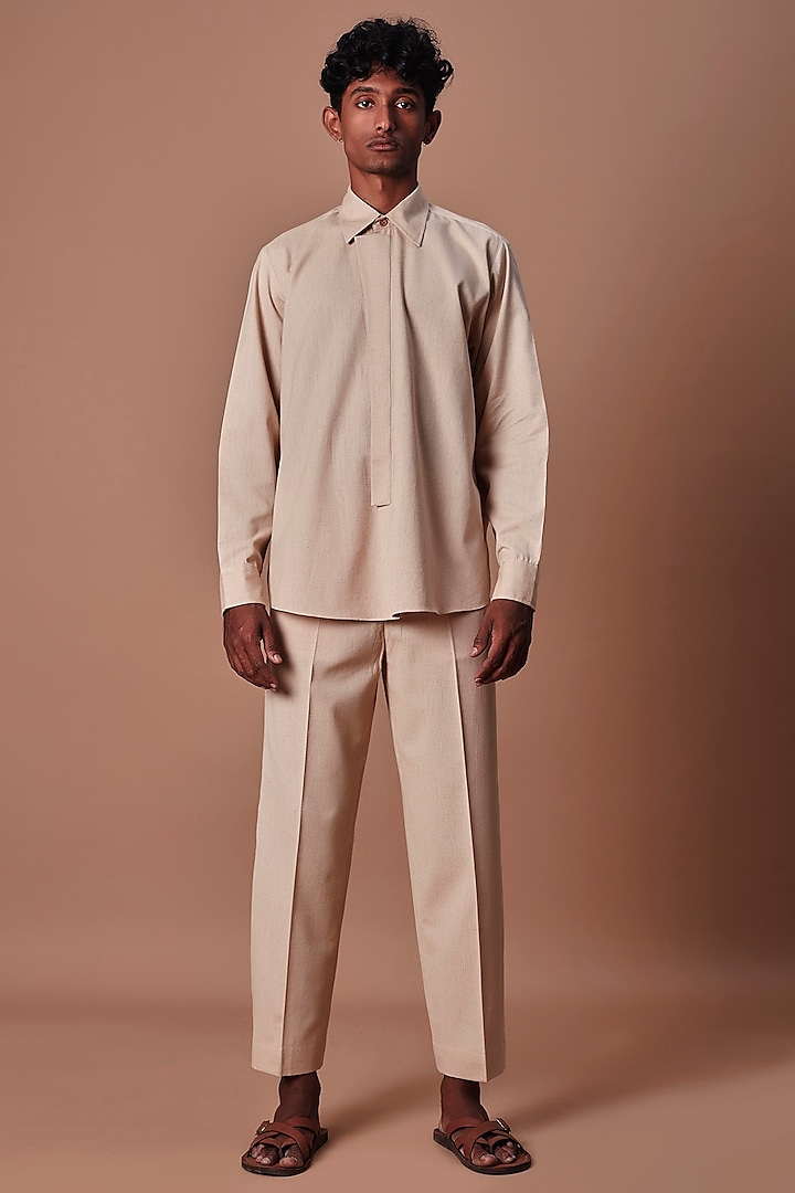 Beige Cotton Handwoven Co-Ord Set by Mati Men at Pernia's Pop Up Shop