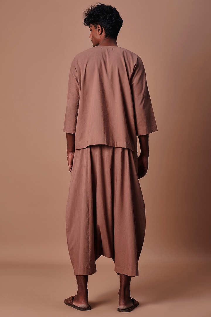 Brown Cotton Handwoven T-Shirt by Mati Men at Pernia's Pop Up Shop