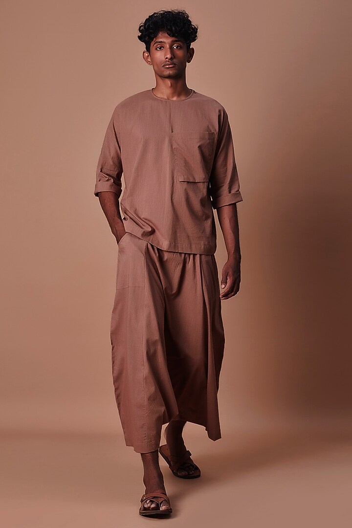 Brown Cotton Handwoven T-Shirt by Mati Men at Pernia's Pop Up Shop