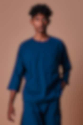 Teal Blue Cotton Handwoven T-Shirt by Mati Men