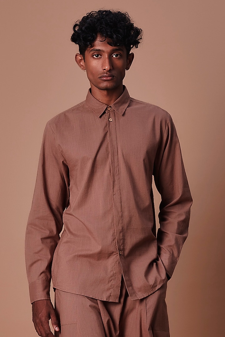 Brown Cotton Handwoven Shirt by Mati Men at Pernia's Pop Up Shop