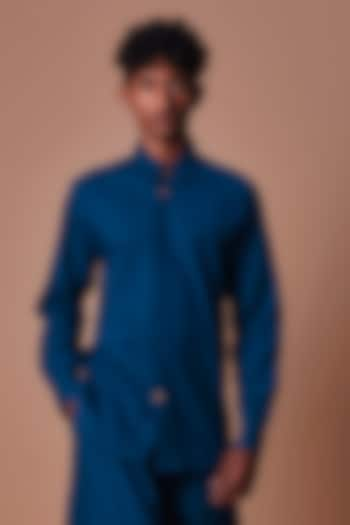 Teal Blue Cotton Handwoven Shirt by Mati Men at Pernia's Pop Up Shop