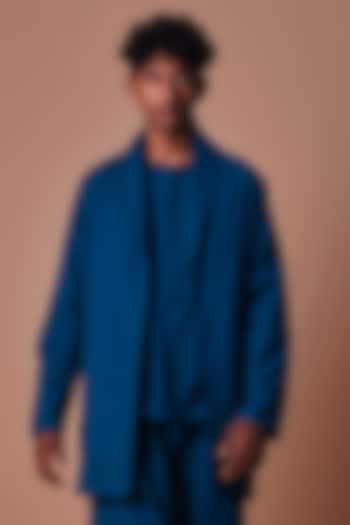 Teal Blue Cotton Handwoven Jacket by Mati Men