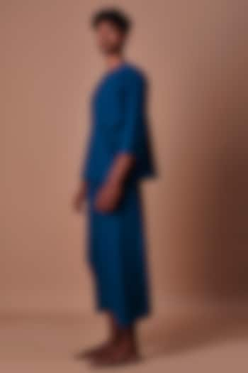 Teal Blue Cotton Handwoven Harem Pants by Mati Men