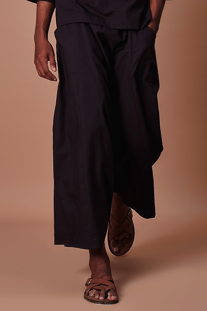 Black Cotton Handwoven Harem Pants by Mati Men