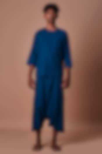 Teal Blue Cotton Handwoven Co-Ord Set by Mati Men