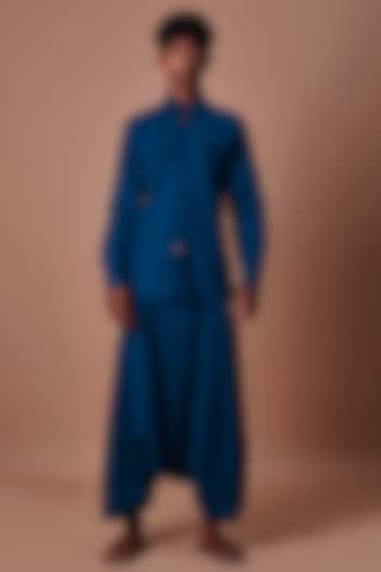 Teal Blue Cotton Handwoven Co-Ord Set by Mati Men