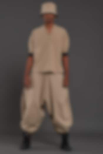 Beige Cotton Handwoven Co-Ord Set by Mati Men at Pernia's Pop Up Shop