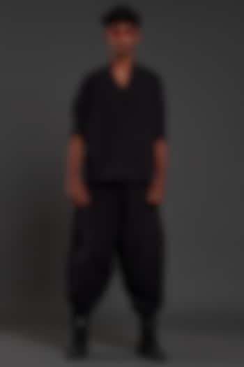 Black Cotton Handwoven Baggy Pants by Mati Men