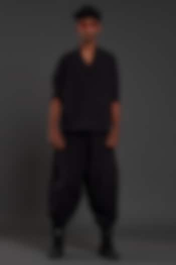 Black Cotton Handwoven Baggy Pant Set by Mati Men at Pernia's Pop Up Shop