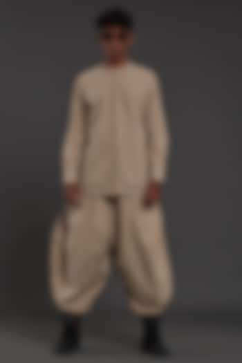 Beige Cotton Handwoven Co-Ord Set by Mati Men at Pernia's Pop Up Shop