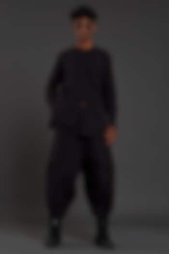 Black Cotton Handwoven Baggy Pant Set by Mati Men at Pernia's Pop Up Shop