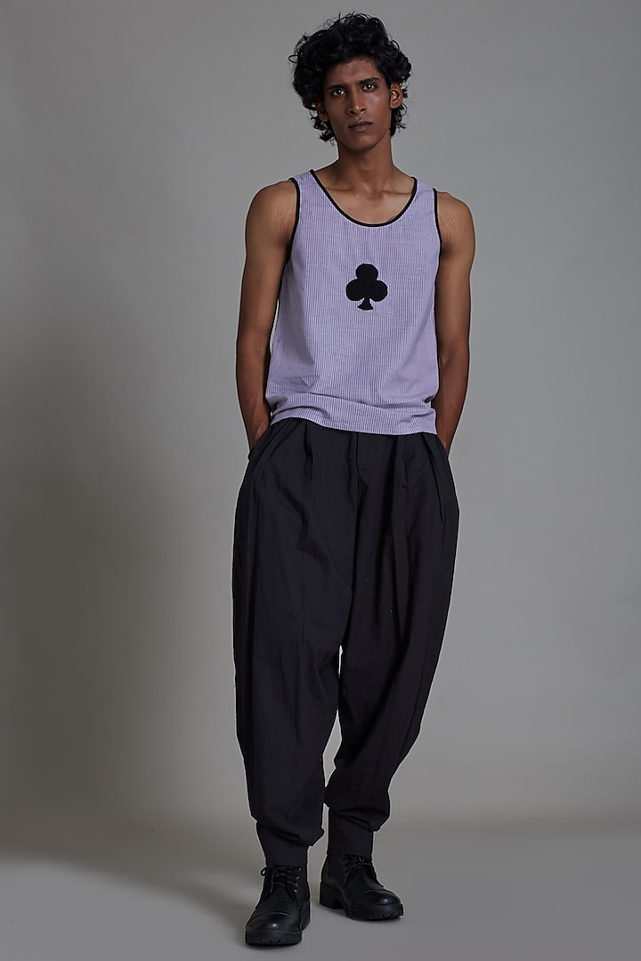 Black Cotton Handwoven Pleated Balloon Pants by Mati Men at Pernia's Pop Up Shop