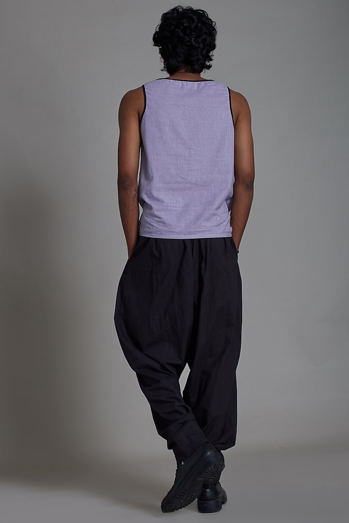 Lavender & Black Cotton Handwoven Co-Ord Set by Mati Men at Pernia's Pop Up Shop