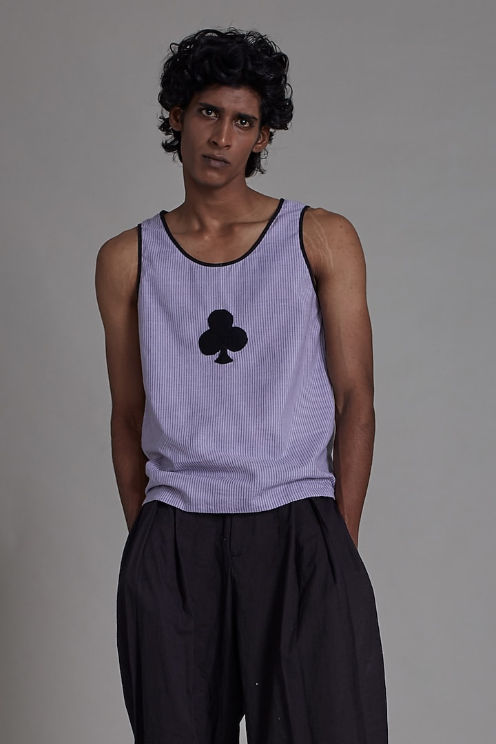 Lavender & Black Cotton Handwoven Co-Ord Set by Mati Men at Pernia's Pop Up Shop