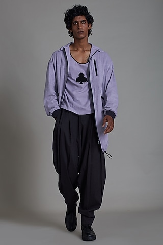 Lavender Cotton Handwoven Striped Jacket by Mati Men