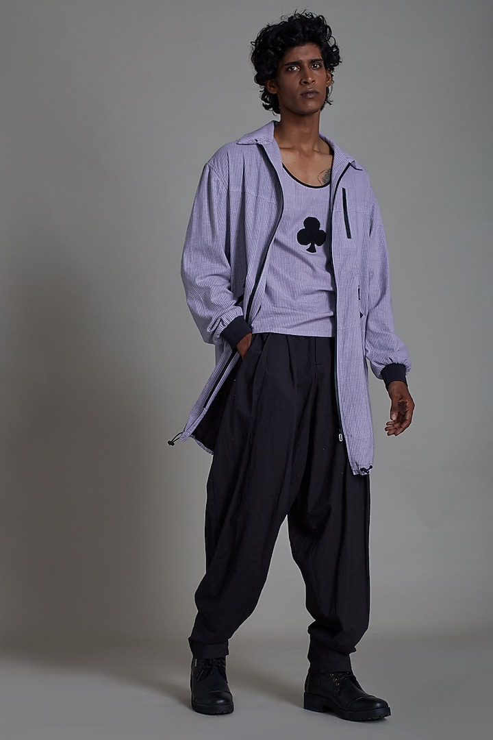 Lavender Cotton Handwoven Striped Jacket by Mati Men at Pernia's Pop Up Shop