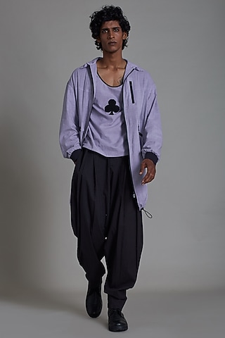 Lavender Cotton Handwoven Striped Jacket Set by Mati Men
