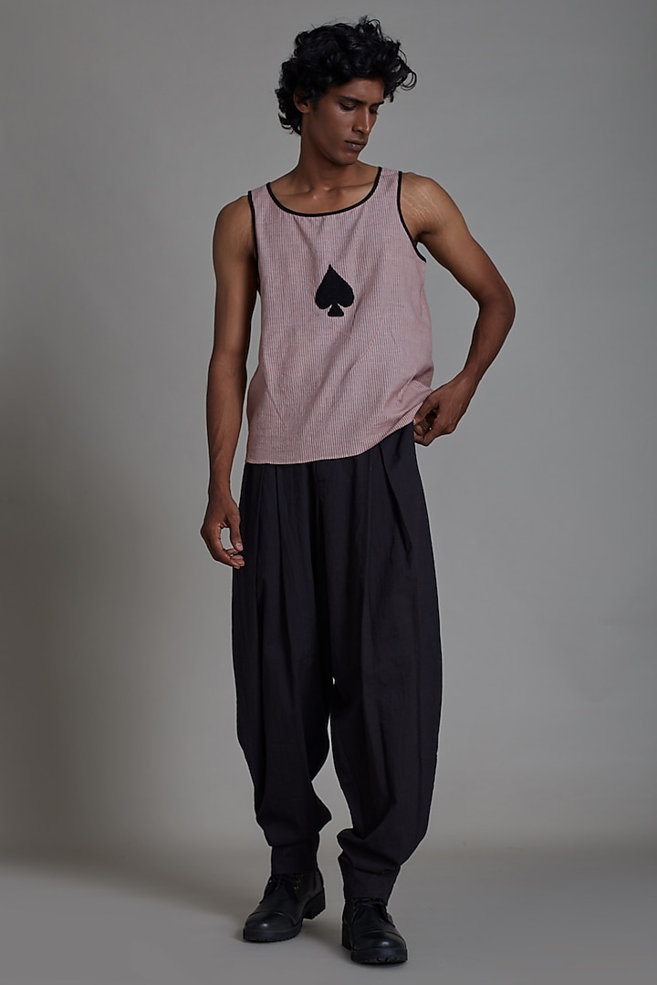 Pink & Black Cotton Handwoven Co-Ord Set by Mati Men