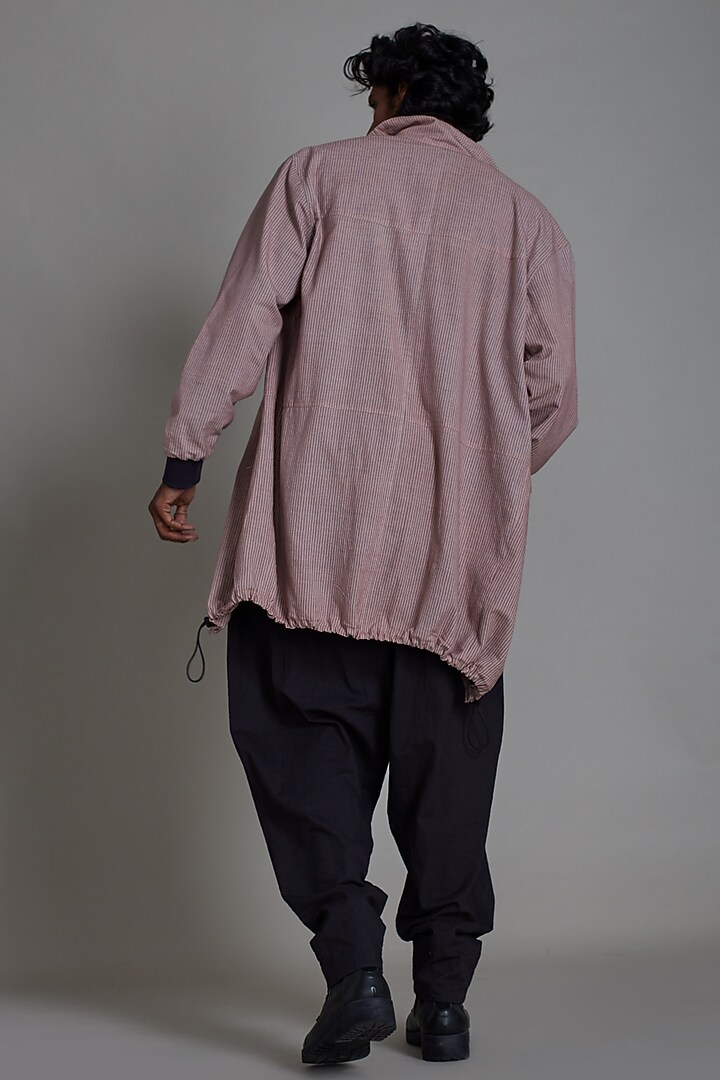 Pink Cotton Handwoven Striped Jacket by Mati Men at Pernia's Pop Up Shop
