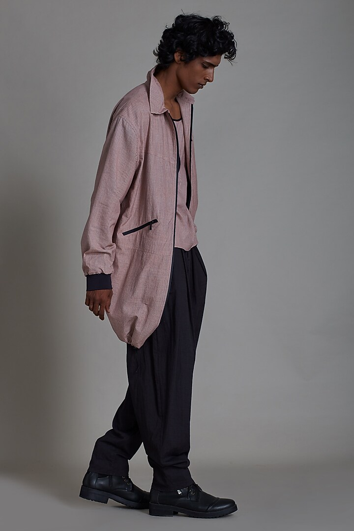 Pink Cotton Handwoven Striped Jacket by Mati Men at Pernia's Pop Up Shop