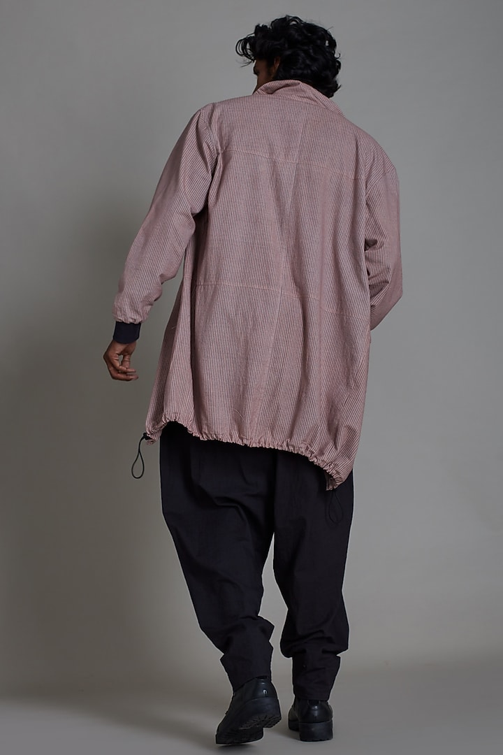 Pink Cotton Handwoven Striped Jacket Set by Mati Men at Pernia's Pop Up Shop