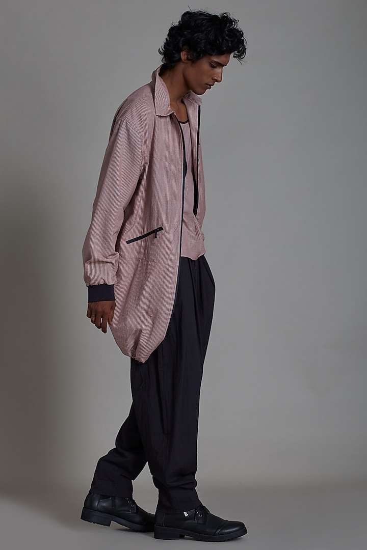 Pink Cotton Handwoven Striped Jacket Set by Mati Men at Pernia's Pop Up Shop