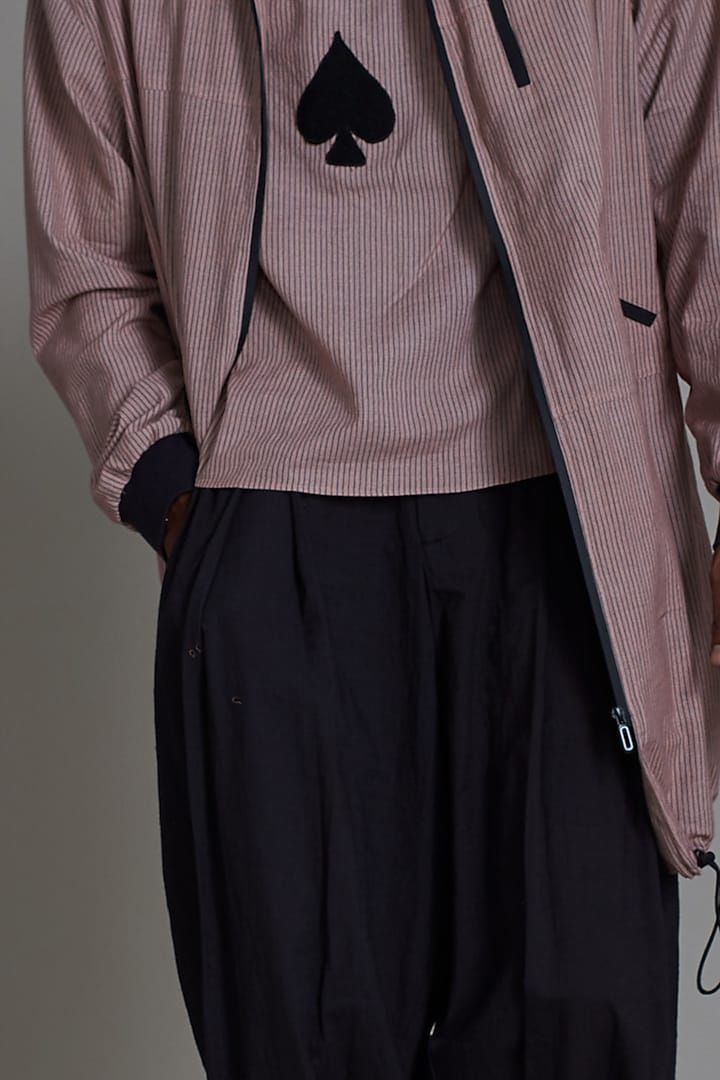 Pink Cotton Handwoven Striped Jacket Set by Mati Men at Pernia's Pop Up Shop