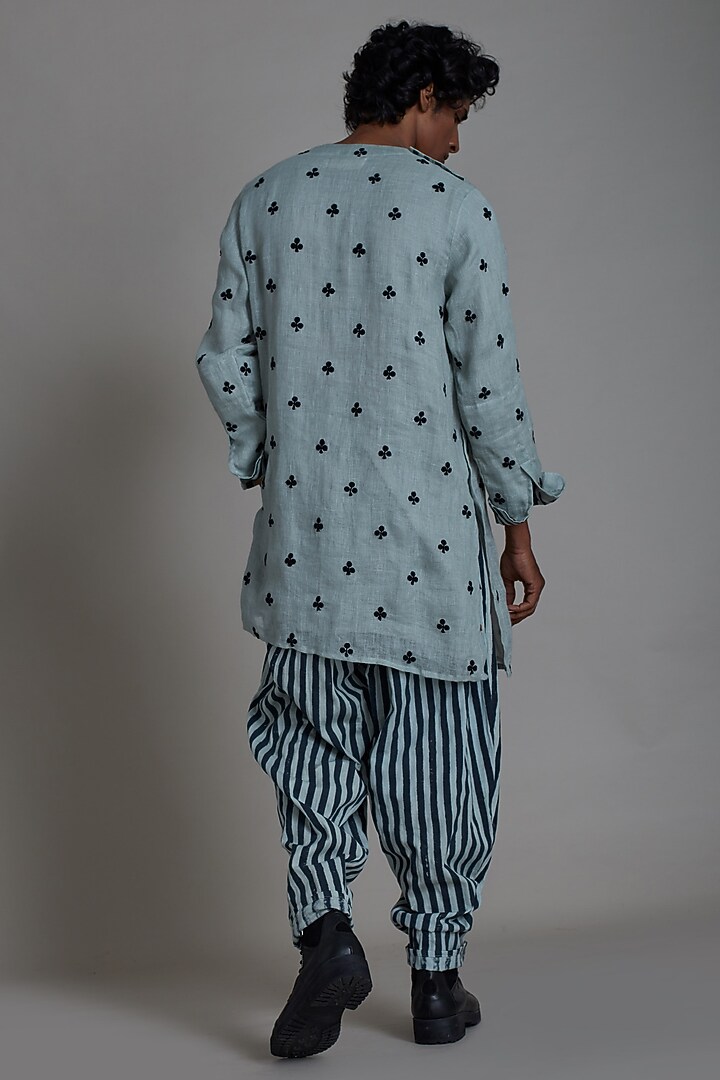 Blue Striped Cotton Handwoven Pleated Balloon Pants by Mati Men at Pernia's Pop Up Shop