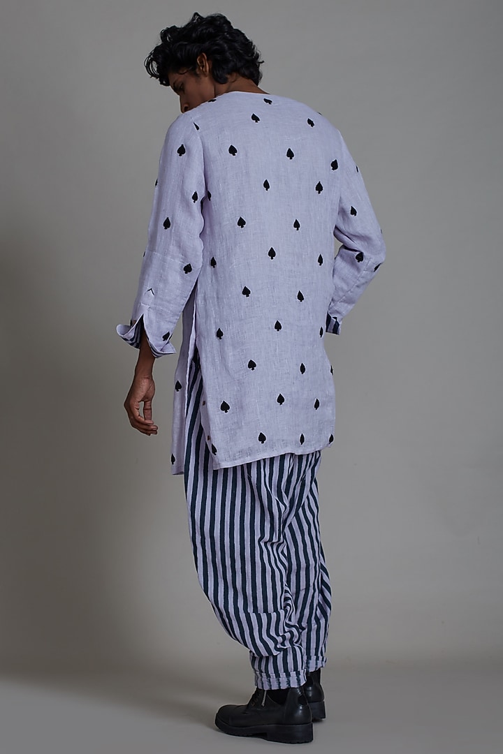 Lavender Striped Cotton Handwoven Pleated Balloon Pants by Mati Men at Pernia's Pop Up Shop