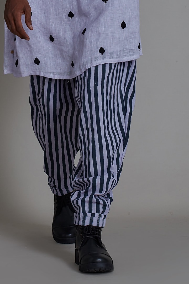 Lavender Striped Cotton Handwoven Pleated Balloon Pants by Mati Men at Pernia's Pop Up Shop