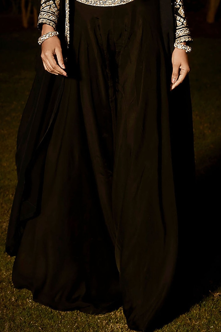 Black Organza Embroidered Cape Set by Matsya at Pernia's Pop Up Shop