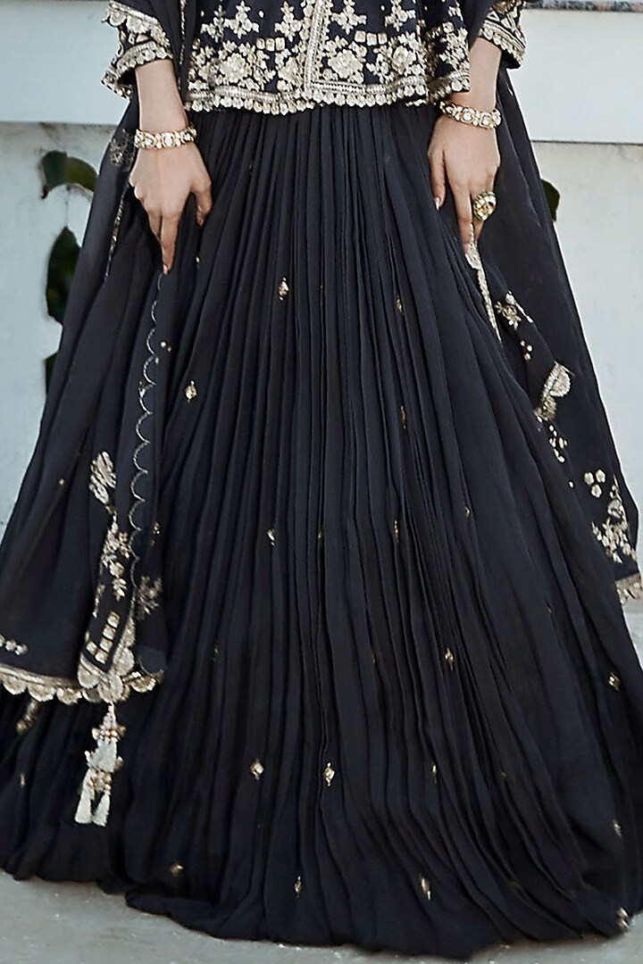 British Grey Georgette Organza Embroidered Wedding Lehenga Set by Matsya at Pernia's Pop Up Shop