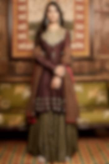 Plum Chanderi Silk Embroidered Party Wear Anarkali Set by Matsya at Pernia's Pop Up Shop