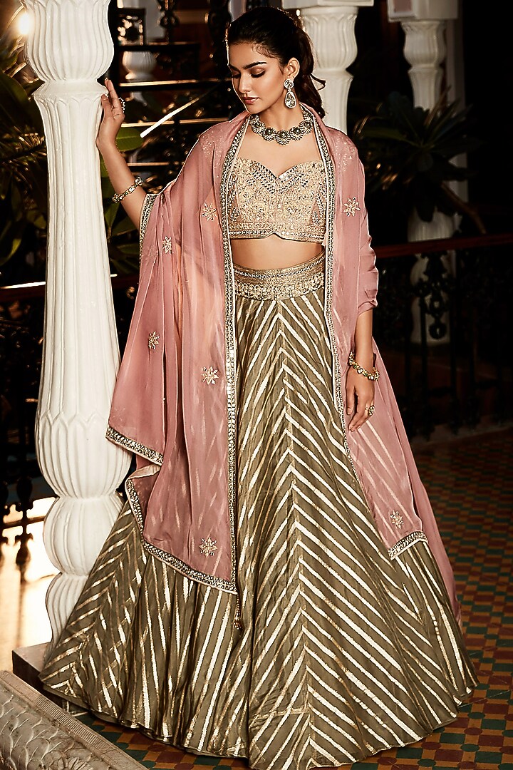 Ash Grey Handloom Banarasi Wedding Lehenga Set by Matsya at Pernia's Pop Up Shop