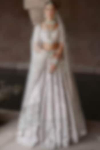 Baby Pink Raw Silk Dabka & Nakshi Hand Embroidered Bridal Lehenga Set by Matsya at Pernia's Pop Up Shop