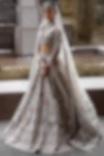 Off-White Raw Silk Dori & Zardosi Hand Embroidered Bridal Lehenga Set by Matsya at Pernia's Pop Up Shop