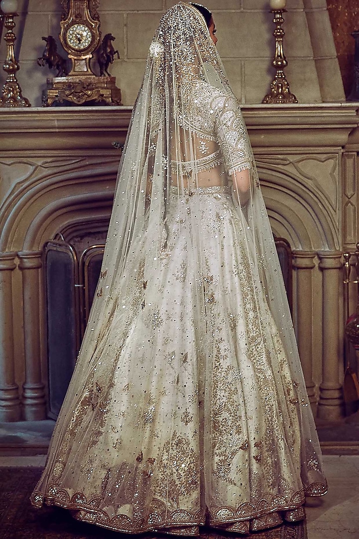 Ivory Raw Silk Zardosi Embroidered Bridal Lehenga Set by Matsya at Pernia's Pop Up Shop