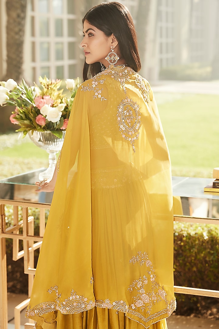 Citrus Yellow Hand Embroidered Cape Set by Matsya at Pernia's Pop Up Shop