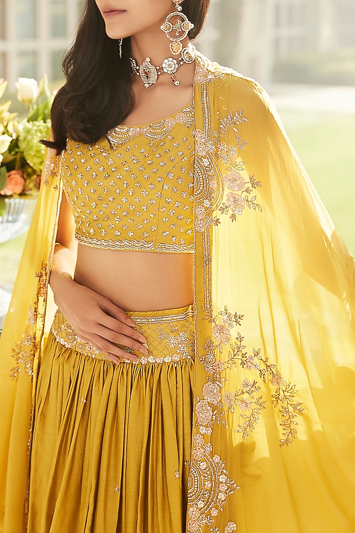 Citrus Yellow Hand Embroidered Cape Set by Matsya at Pernia's Pop Up Shop