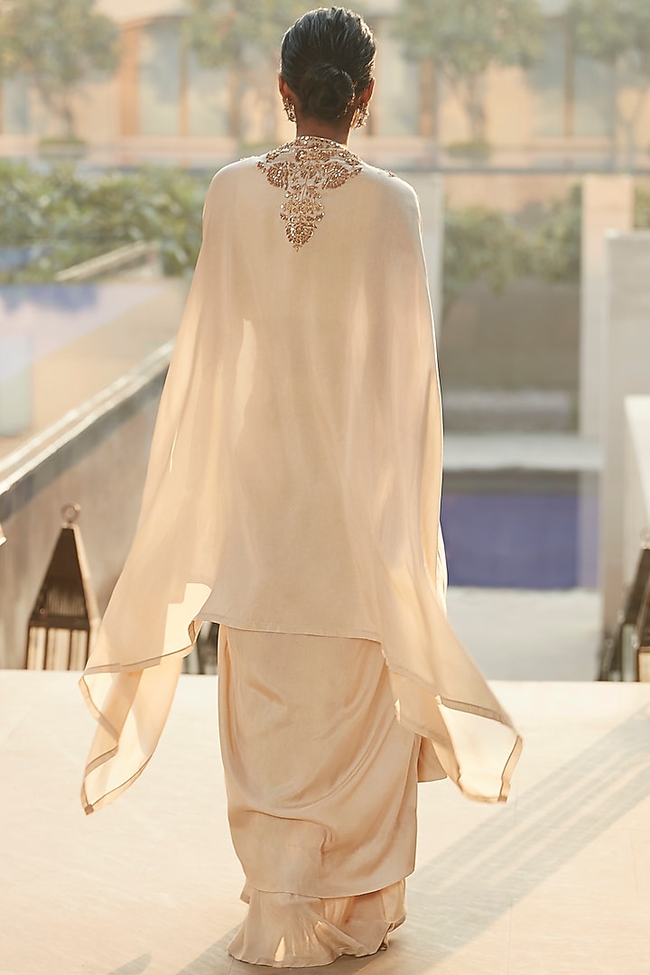 Ivory Hand Embroidered Cape Set by Matsya at Pernia's Pop Up Shop