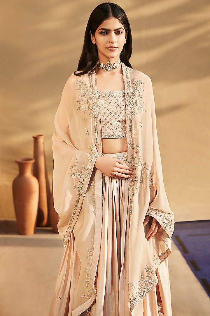 Tuscan Gold Hand Embroidered Cape Set by Matsya